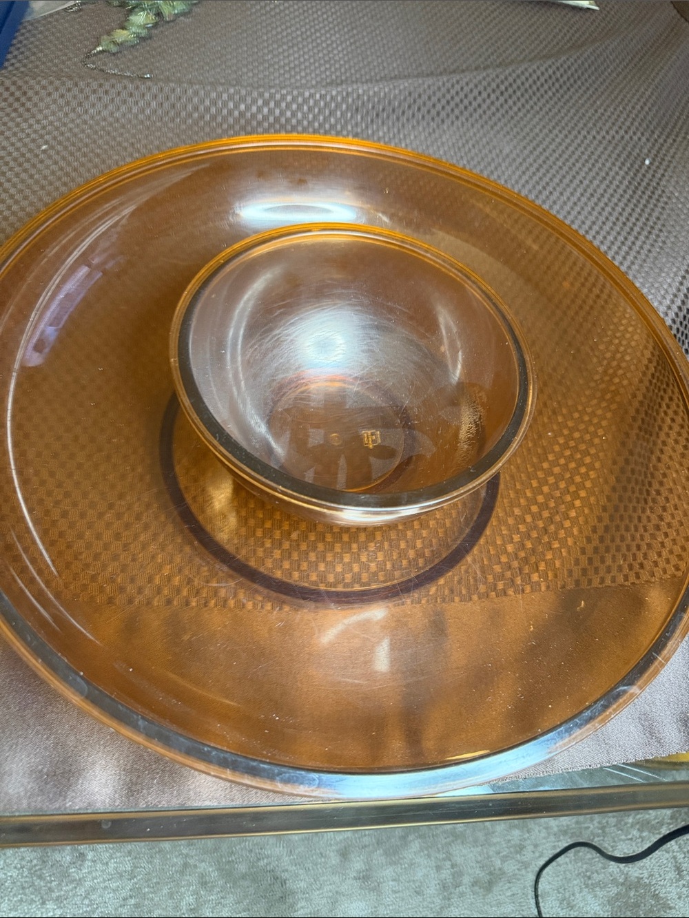 Vintage Dansk Acrylic Amber Chip and Dip Bowl Set -